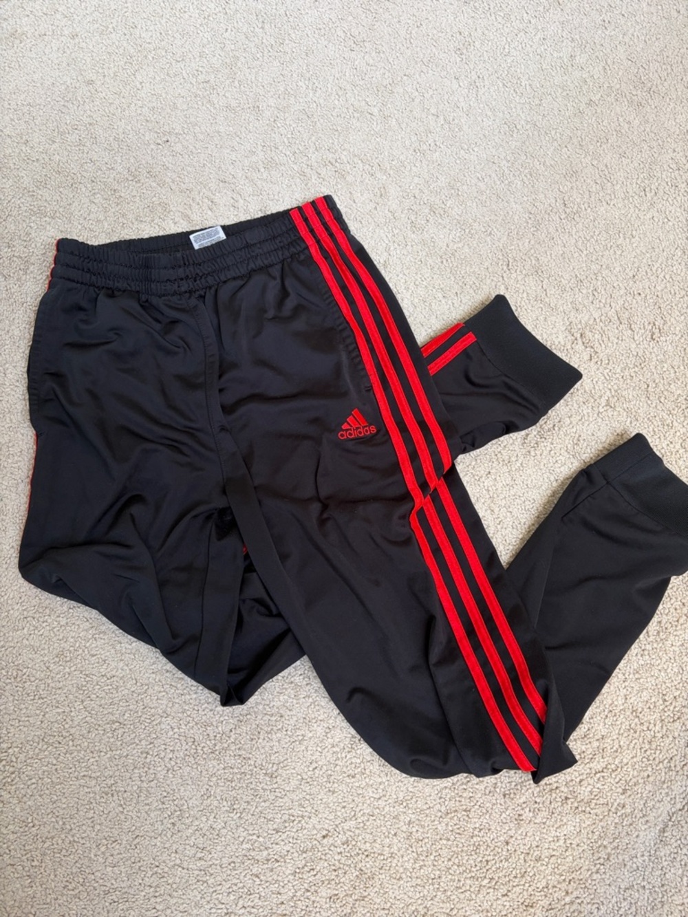 adidas Black Joggers with Red Side Stripes